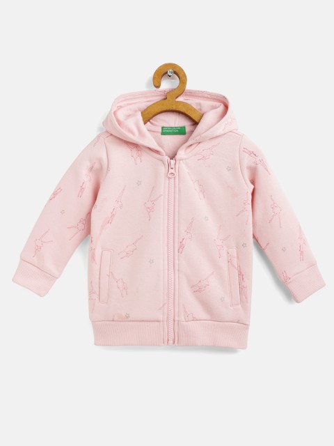 

United Colors of Benetton Girls Pink Graphic Printed Hooded Sweatshirt