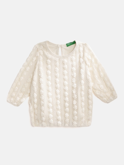 

United Colors of Benetton Girls Off-White Self-Design Lace Blouson Top