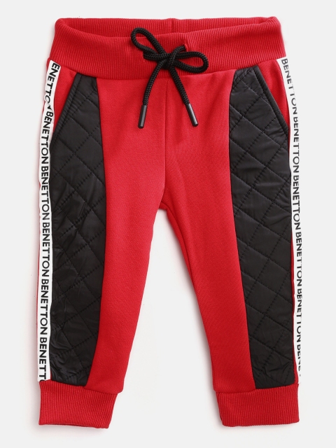 

United Colors of Benetton Boys Red & Black Quilted Brand Logo Print Joggers