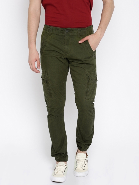 

Flying Machine Men Olive Slim Fit Cargo Trousers, Na