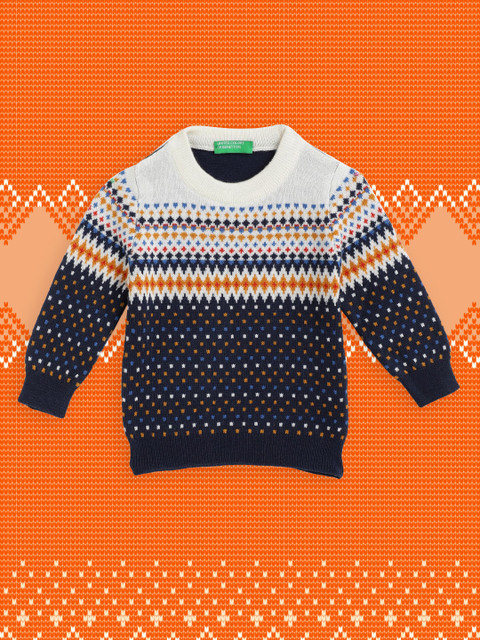 

United Colors of Benetton Boys Navy Blue & Off White Fair Isle Pullover
