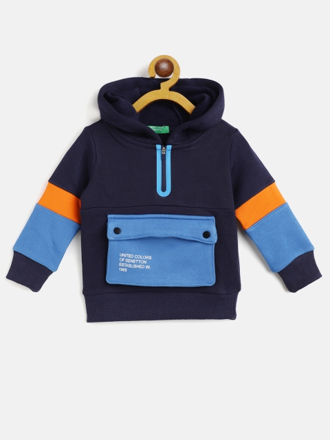 

United Colors of Benetton Boys Navy Blue Colourblocked Hooded Sweatshirt