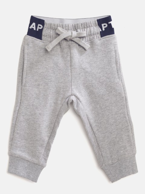 

United Colors of Benetton Boys Grey Melange & Navy Blue Pure Cotton Solid Joggers