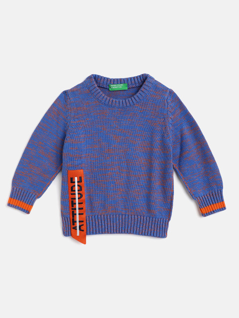 

United Colors of Benetton Boys Blue & Orange Pure Cotton Self-Design Pullover