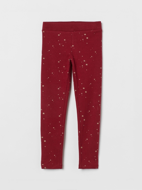 

H&M Girls Red Star Printed Leggings with Brushed Inside