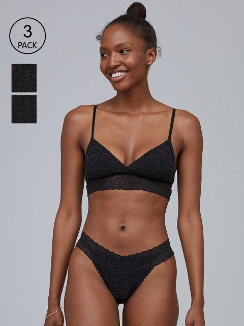 

H&M Women 3-Pack Lace Thong Briefs - 0952765001, Black