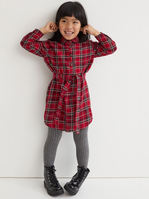 

H&M Girls Red Checked Belted Shirt Dress