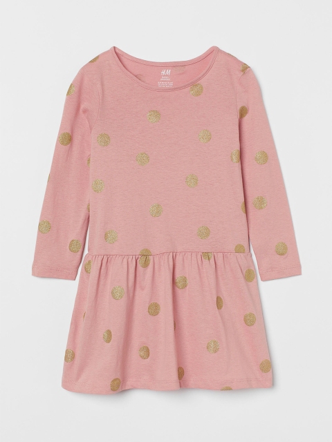 

H&M Girls Pink & Gold-Toned Patterned Pure Cotton Jersey Dress