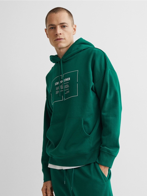 

H&M Men Green Relaxed Fit Printed Hoodie