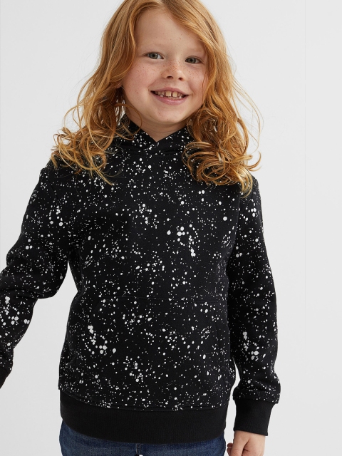 

H&M Boys Black & White Printed Hooded Top