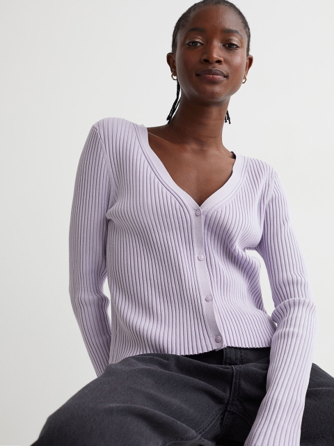 

H&M Women Purple Rib-Knit Cardigan