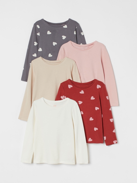 

H&M Girls Pack Of 5 Jersey Tops, White
