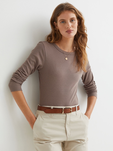 

H&M Women Beige Ribbed Modal-blend Top