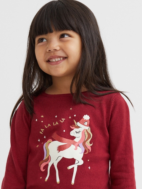 

H&M Girls Red Fine-Knit Cotton Jumper