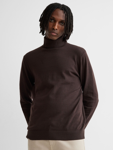 

H&M Men Brown Fine-Knit Polo-Neck Jumper
