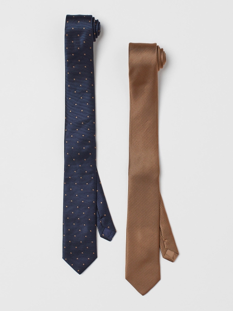 

H&M Men Pack Of 2 Blue & Beige Printed Ties