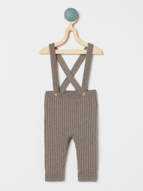 

H&M Girls Beige Rib-Knit Pure Cotton Dungarees