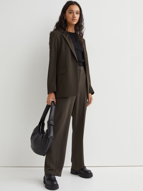 

H&M Women Green Solid Wide Trousers