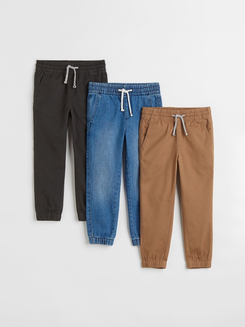 

H&M Boys 3-pack Twill Joggers, Black