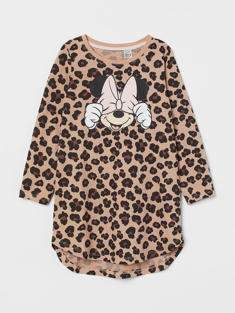 

H&M Girls Beige & Cream Minnie Mouse Printed Pure Cotton Nightdress