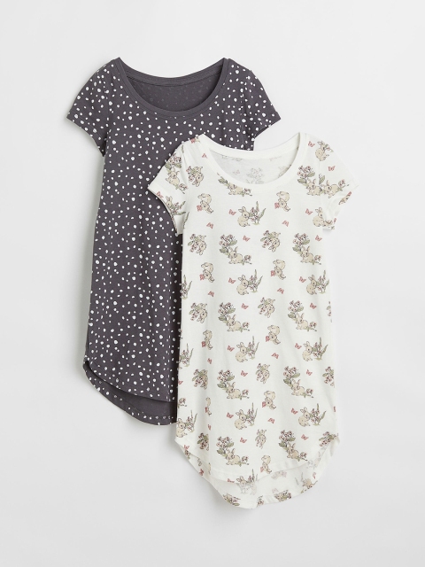 

H&M Girls 2-Pack White & Grey Printed Cotton Jersey Nightdresses