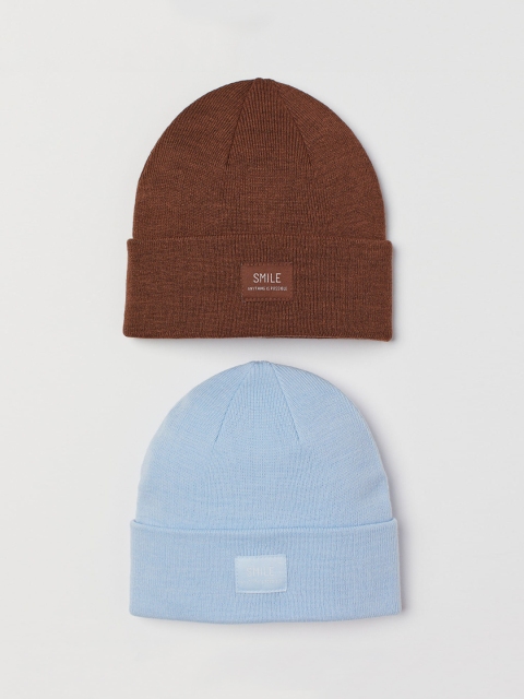 

H&M Women Pack Of 2 Blue & Brown Rib-Knit Hats