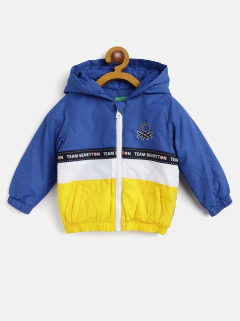 

United Colors of Benetton Boys Blue & Yellow Colourblocked Hooded Padded Jacket
