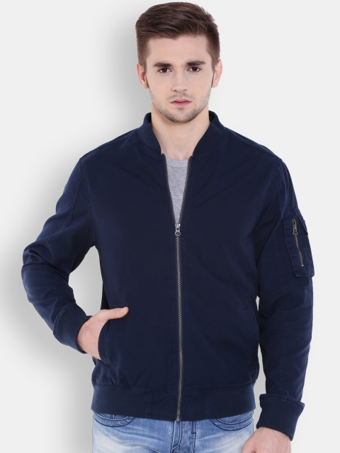 

Flying Machine Men Navy Solid Bomber Jacket, Navy blue