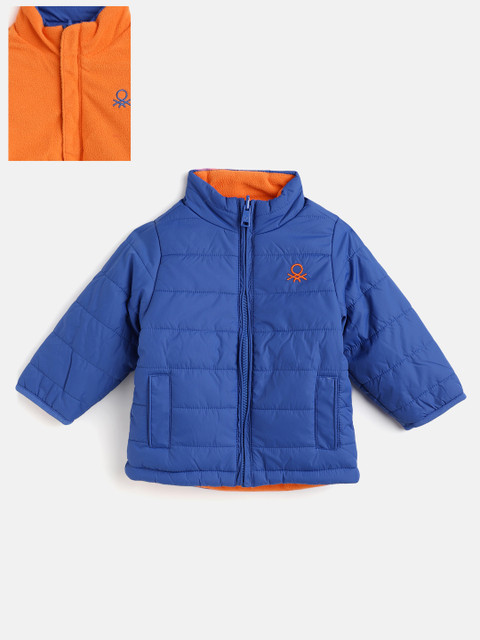 

United Colors of Benetton Unisex Kids Navy Blue & Orange Solid Reversible Padded Jacket