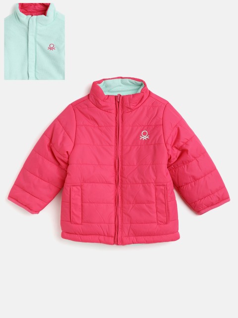 

United Colors of Benetton Unisex Kids Pink & Green Solid Reversible Padded Jacket