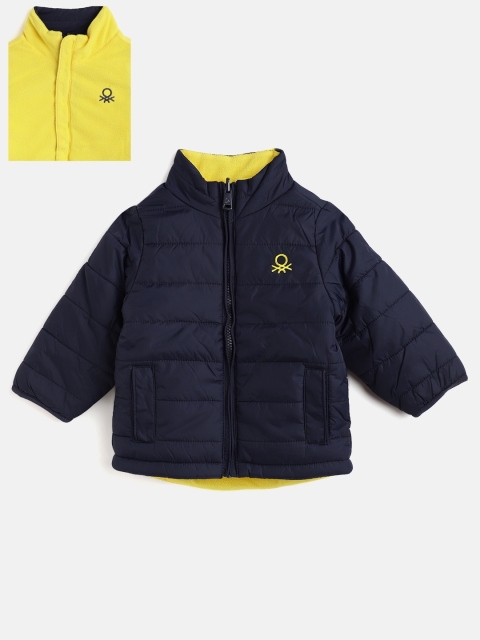 

United Colors of Benetton Unisex Kids Navy Blue & Yellow Solid Reversible Padded Jacket