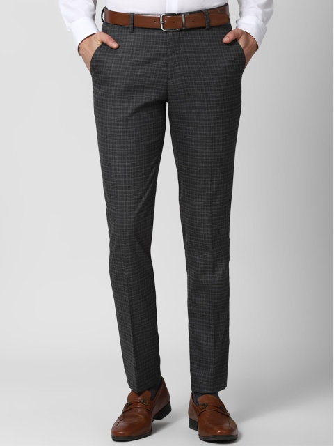 

Peter England Men Grey Checked Slim Fit Trousers