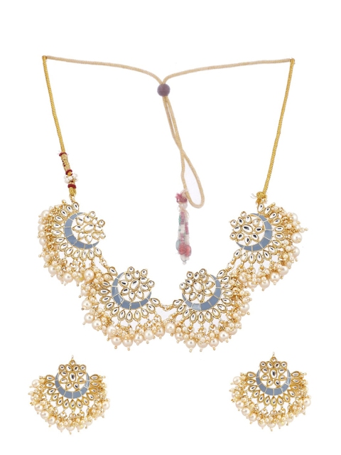 

Biba Women Grey & Gold Kundan Jewelry Set With Earrings & Maang Tika