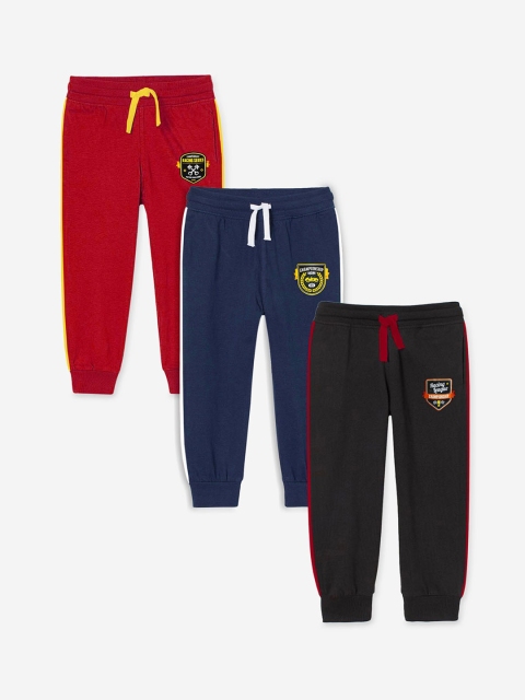 

Miss & Chief Kids Pack Of 3 Pure Cotton Joggers, Red