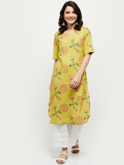 max Women Yellow Floral Printed Gotta Patti Kurta