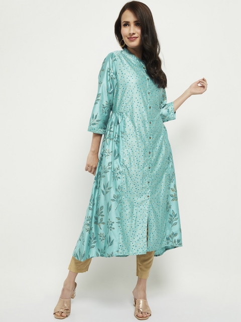 

max Women Turquoise Blue Floral Printed Anarkali Kurta