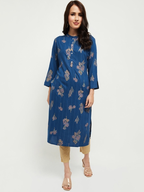 

max Women Blue & Gold-Toned Ethnic Motifs Printed Kurta