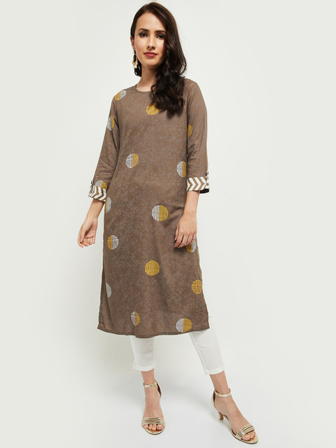 

max Women Brown Geometric Printed Kurta