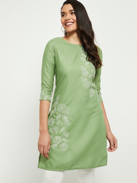 

max Women Green Embroidered Cold-Shoulder Sleeves Kurta