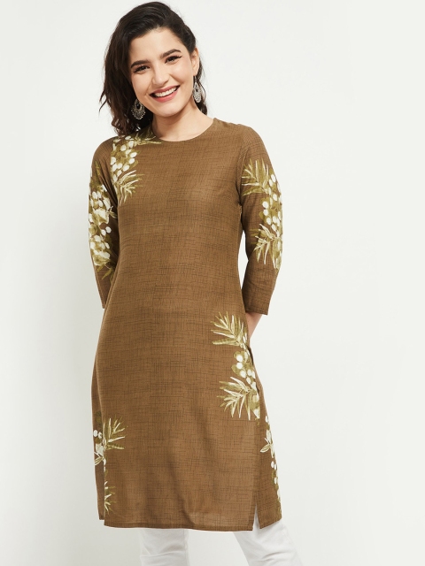 

max Women Brown Thread Work Kurta