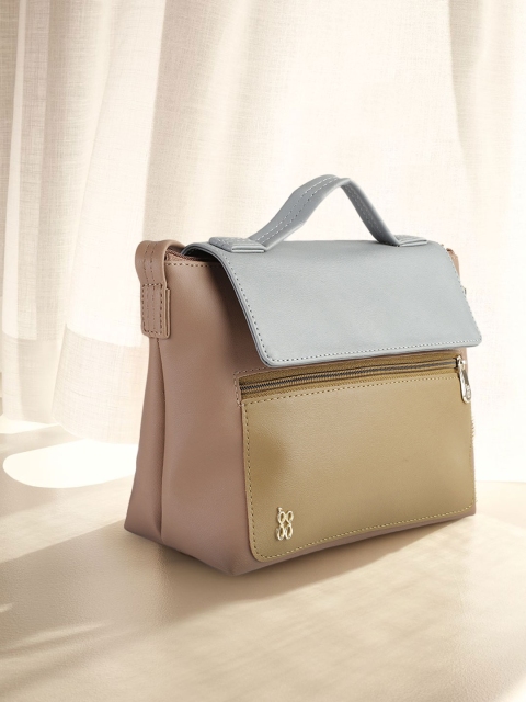 

Baggit Beige & Grey Coloublocked Lxe Ace E Diego Structured Satchel Bag