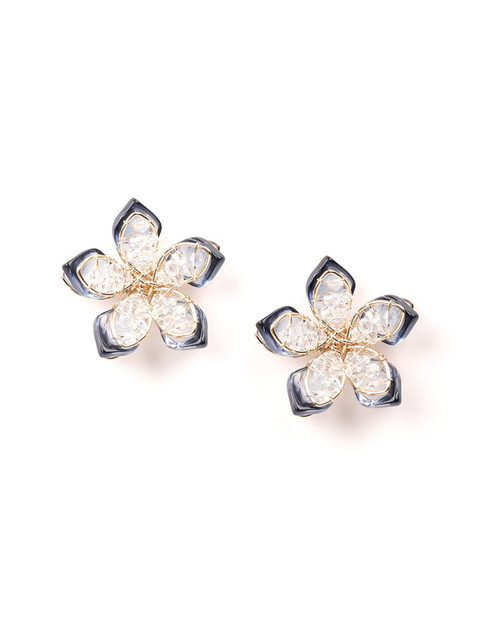 

ODETTE Blue & Rhinestone Studded Floral Stud Earrings