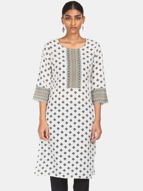 

Karigari Women White Quirky Printed Kurta