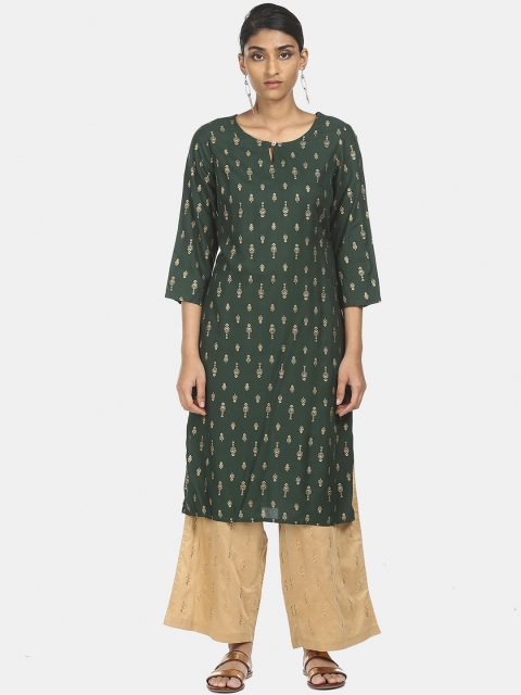 

Karigari Women Green Ethnic Motifs Printed Flared Sleeves Kurta