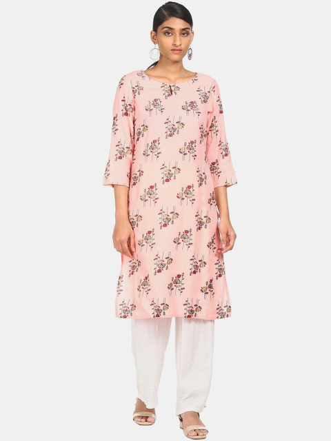 

Karigari Women Pink Floral Printed Extended Sleeves Kurta
