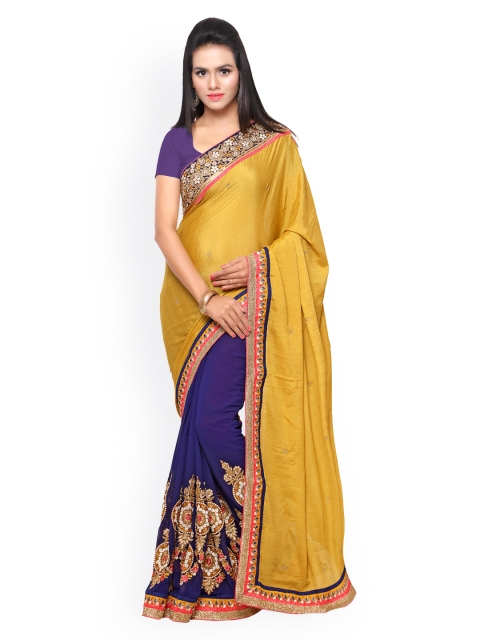 

Touch Trends Yellow & Blue Georgette & Raw Silk Embellished Saree