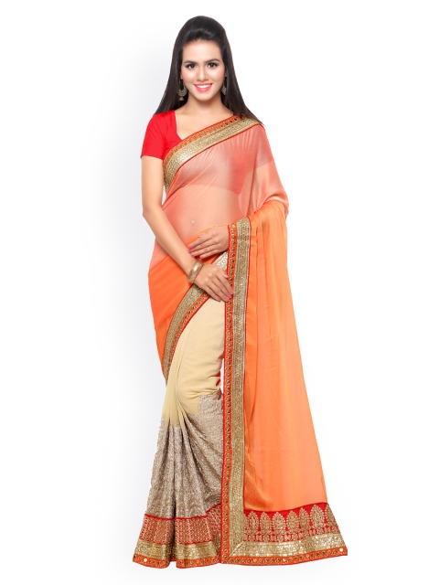 

Touch Trends Peach-Coloured Crepe & Raw Silk Embellished Saree