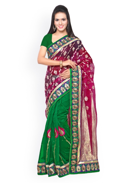 

Touch Trends Green & Maroon Art Silk & Raw Silk Embellished Saree