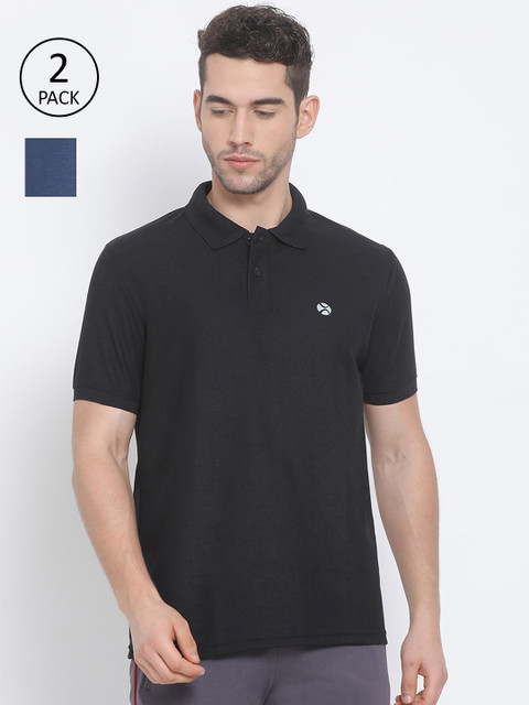 

LUX NITRO Men Pack of 2 Polo Collar T-shirts, Black