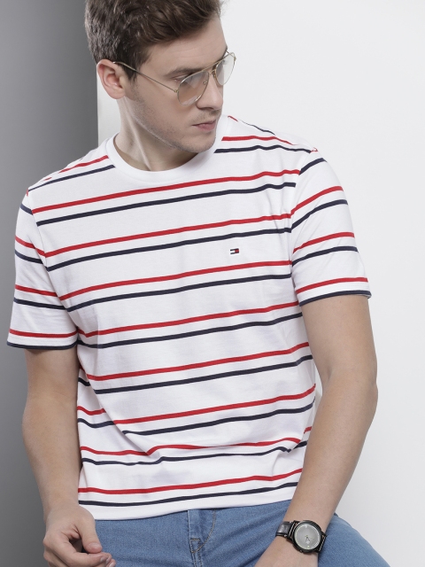 

Tommy Hilfiger Men White & Red Striped Pure Cotton T-shirt